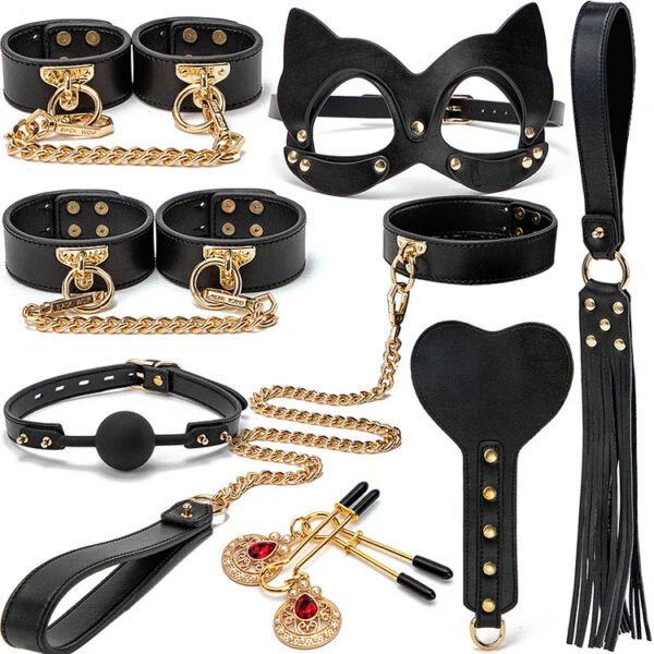 Luxury Portable 8 Pieces Leather Bondage Set Of Fun Tools Training Handcuffs Binding Adult Toy